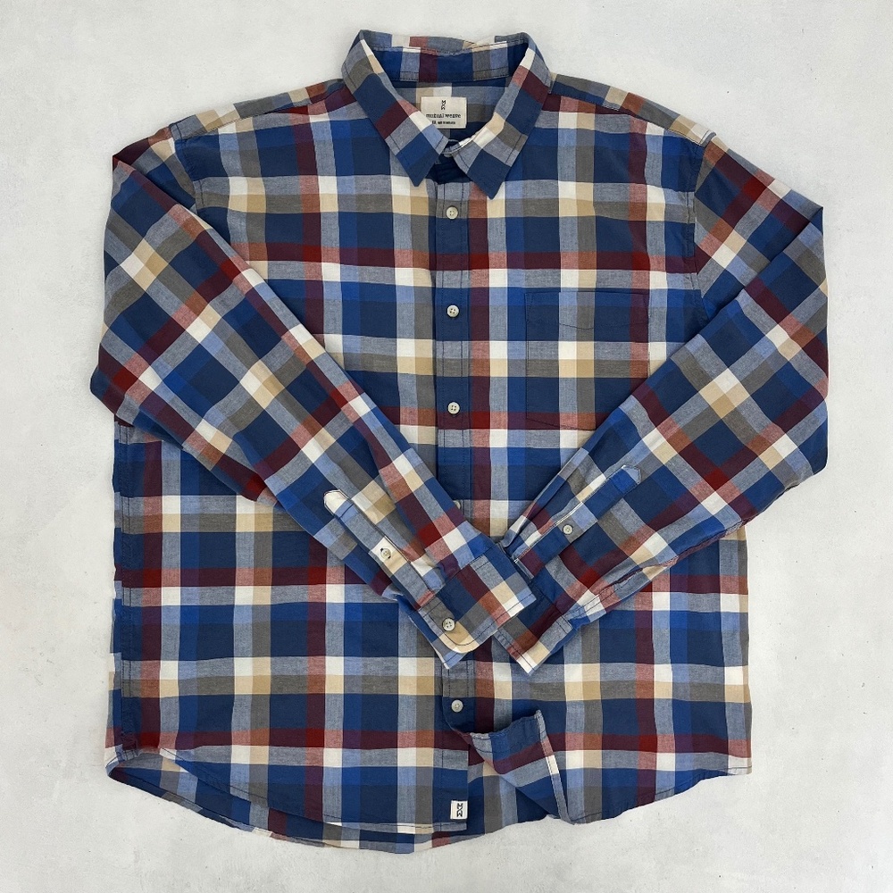 Mutual Weave Mens Size XXL Button Up Shirt Multicolor Plaid Logo Long Sleeve